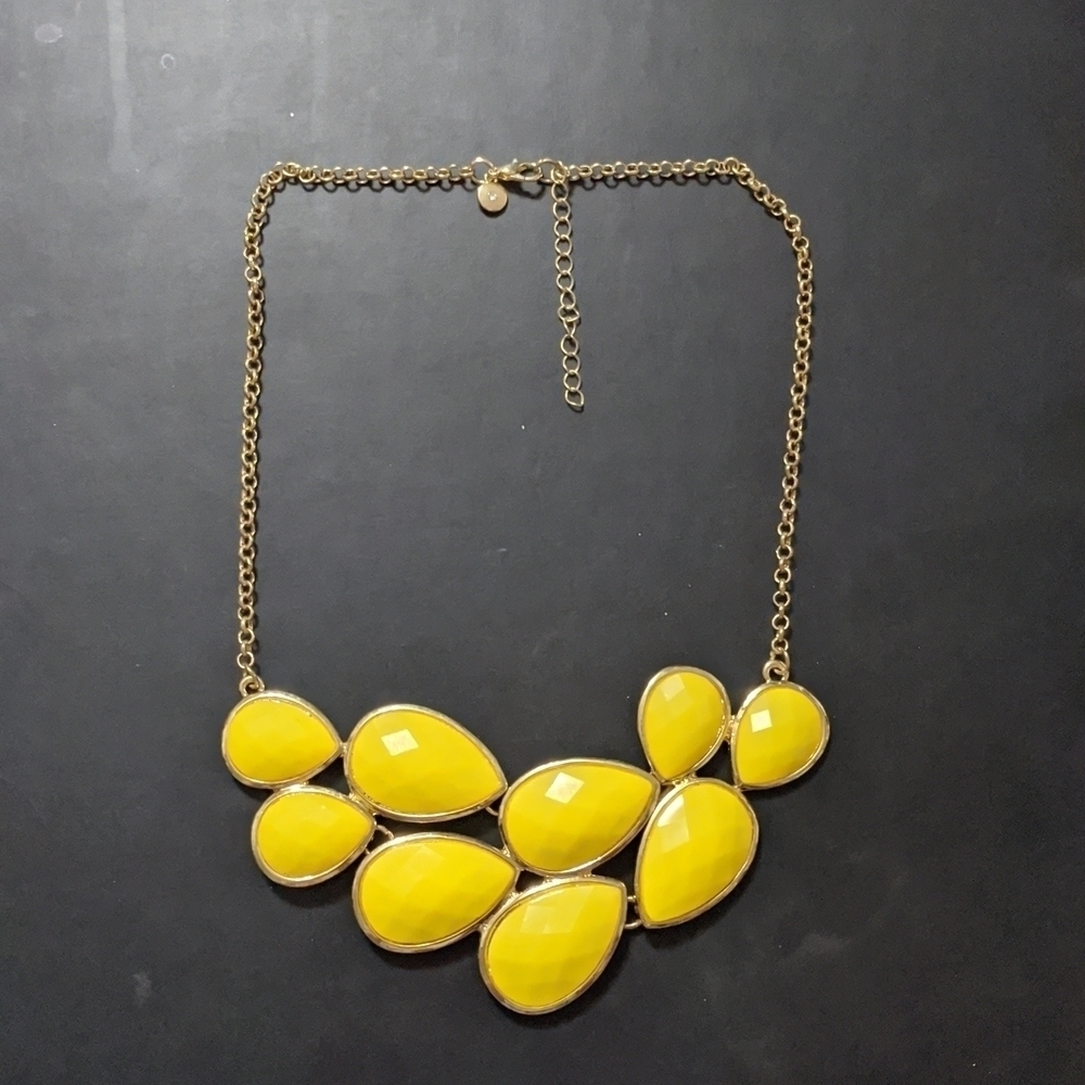 Jane Stone Gold Tone Yellow Faceted Teardrop Bubble Bib Style Statement Necklace